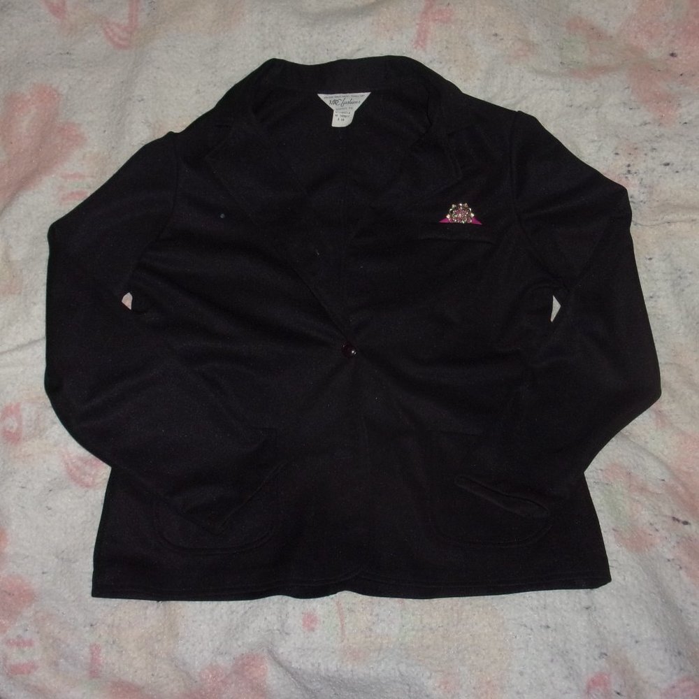 Vintage NPC Fashions Women's Black Blazer Size 18 With Diamond Clothes Pin